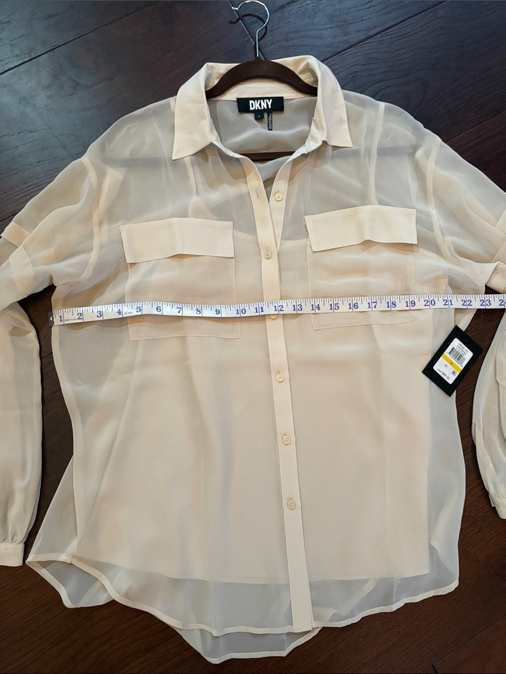 DKNY Sheer Long-Sleeve Button Shirt in Ivory Cream with Camisole size medium - Picture 4 of 8